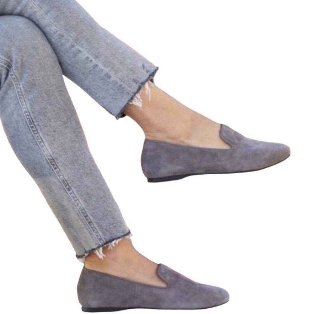 Birdies The Starling Loafer Women Leather Shoes Slip On Gray Suede Flats
